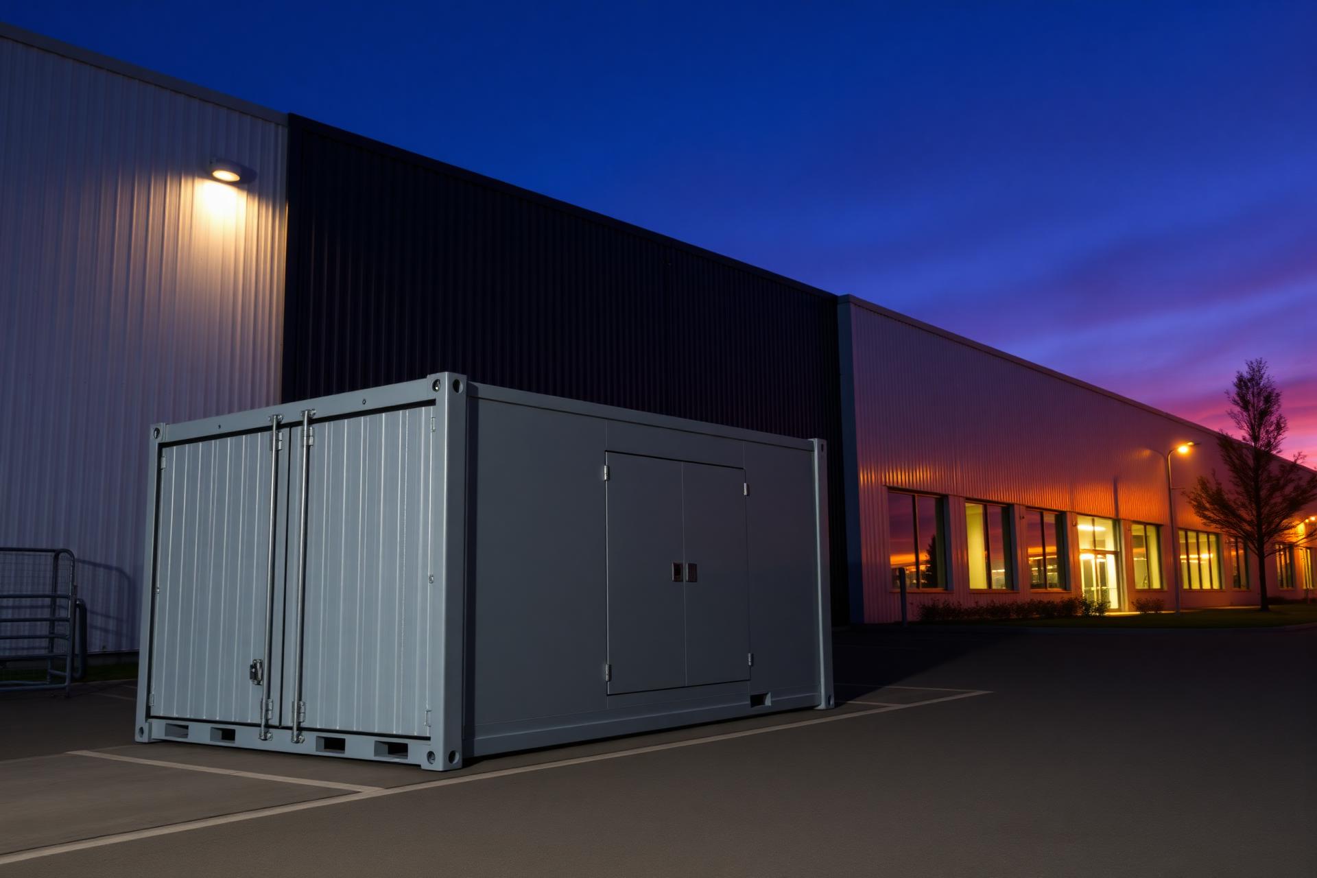Sistema BESS instalado ao lado de uma unidade industrial
